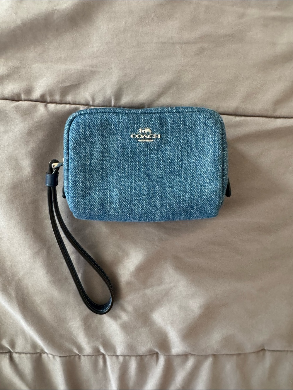 Coach Denim Blue Mini Wristlet Cosmetic Case